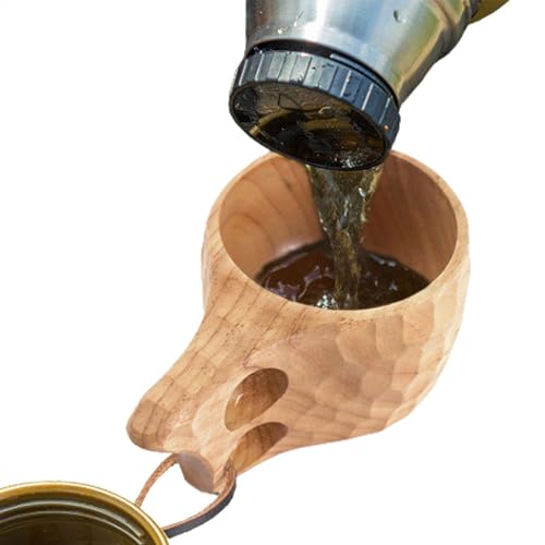 Holzbecher - 200 Ml Tragbarer Holzbecher Mit Lederband | Tragbarer Handgefertigter Trinkbecher Aus Im Nordischen Stil Mit Leder-Lanyard-Anzug Für Zuhause Oder Camping-Wanderzubehör von Generic