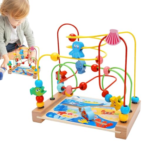 Holzperlen-Labyrinth-Spielzeug – -Aktivitätswürfel für Babys, Achterbahn-Perlenlabyrinth-Spielzeug | Holzspielzeug für Kleinkinder, sensorisches Track-Spieltischspielzeug, Perlenlabyrinth-for von Generic