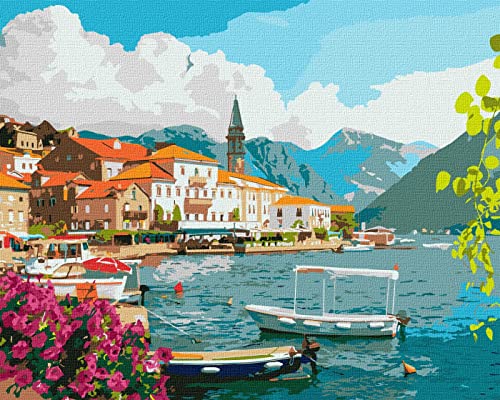 IDEYKA Malen nach Zahlen - 40х50 mit Holzrahmen Komplettset Feiertagsgeschenke DIY Acrylmalerei für Erwachsene Kinder (Sommer in der Bucht von Kotor, 40х50) von Generic