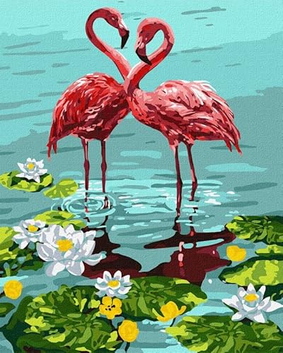 IDEYKA Malen nach Zahlen Ein Paar Flamingos 40x50 mit Holzrahmen Komplettset Feiertagsgeschenke DIY Acrylmalerei von Generic