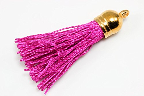 INWARIA Quaste Anhänger 40-47mm Quasten Troddel Farbwahl Satin goldfarben Bommel, QS20, 17-pink von Generic