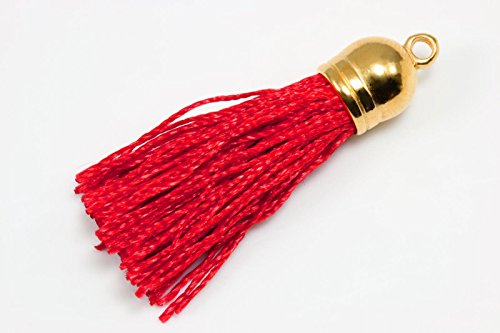 INWARIA Quaste Anhänger 40-47mm Quasten Troddel Farbwahl Satin goldfarben Bommel, QS20, 19-rot von Generic