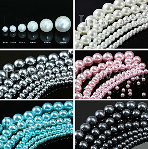 INWARIA Wachsperlen Ø 4/5/6/8/10/12 mm Farbwahl Qualitäts - Perlen rund Dekoperlen, WP5, 8mm - 120 Stück, Perlweiß von Generic