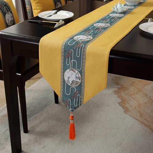 Jacquard-Leinen-Tischdecke, Quasten-Tischdecke, Schminktisch-Schal, geeignet for Tischdekoration, Urlaubsparty(Yellow,33 * 180cm) von Generic