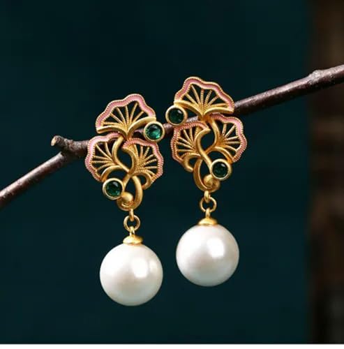 Jade Emaille Perle Baumeln Ohrringe Blume zierliche Edelstein 18K vergoldet Jade Emaille Perle Baumeln Ohrringe Blume zierliche Edelstein 18K vergoldet von Generic