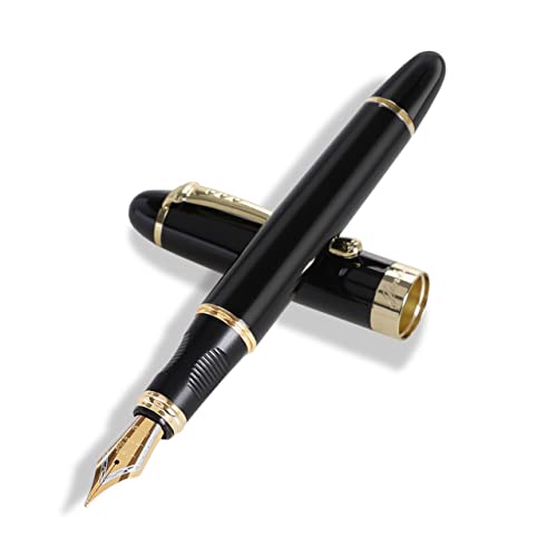 Jinhao X450 Füllfederhalter Iridium Medium Feder mit Konverter, Schwarz mit goldenem Clip Metall Schreibstift von Generic