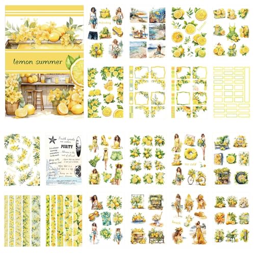 Journaling-Sticker-Buch, Vintage--Sticker-Buch - Lemon Series Erwachsenen-Stickerbuch, Scrapbooking-Aufkleber - Florale Vintage-Naturaufkleber, Stickerbuch für Erwachsene von Generic