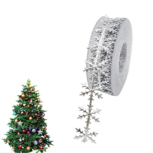 Kabelgebundenes Schneeflockenband – Glitzernde Schneeflockenbandspitze, Selbstklebende Kristallbandrolle | Band Bling Aufkleber Wrap Crystal Roll Für Kunsthandwerk, Silber Gold Geprägtes Band, Zeh von Generic