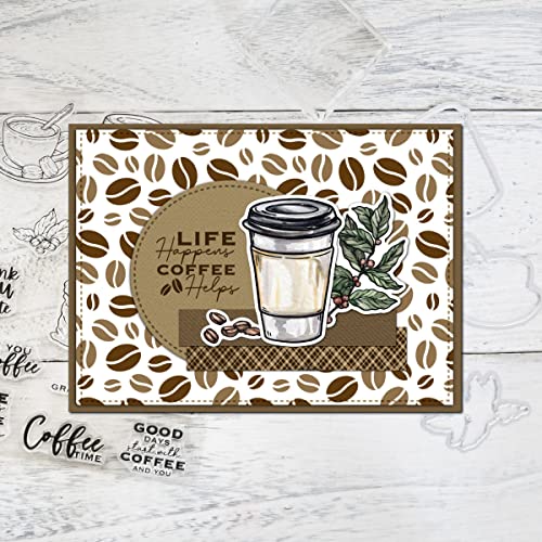 Kaffeebohnen und Kaffeetassen Stempel und Stanzformen Set für Kartenherstellung DIY Scrapbooking Silikon Stempel Metall Stanzformen für Alben Handwerk Dekor Clear Stamp Dies Cut Set von Generic