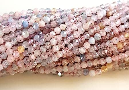 Kashish Gems & Jewels 3-strängiger Morganit (rosa Aquamarin), facettierte Perlen, natürliche/echte Edelsteine, mikrofacettierte Perlen, 30,5 cm, Größe – 2 mm von Generic