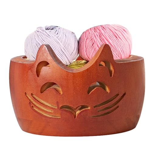 Katzen-Garnschale – Katzen-Garnschale zum Häkeln – Garnschale aus Holz | Garnschale aus Holz für Katzen, Garnschüssel, Strickschüssel, Häkelgarn-Halter, Zubehör und Zubehör von Generic