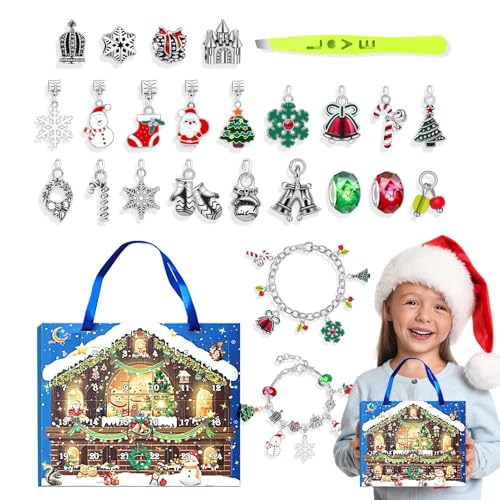 Kinder-Adventskalender 2024, Weihnachtskalender Advent, 24-Tage-Schmuckherstellungsset, Weihnachts-Countdown-Kalender, 8,66 x 7,87 x 0,79 Zoll, Kalender-Ornament, Armband-Herstellungsset, Kinder-Mädch von Generic