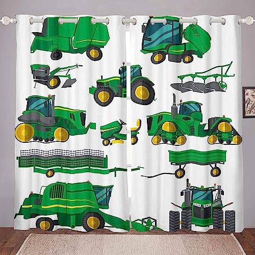 Kinder Vorhänge Schlafzimmer Grüner Kran-Traktor Schiebegardinen Blickdichter Vorhang Mit Ösen Verdunkelungsgardine, Vorhänge 3D Wohnzimmer Bedroom Children's Room 2 X 140 X 160 cm (B X H) von Generic