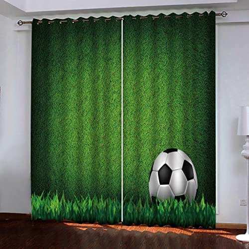 Kinderzimmer Vorhang Grüner Fußball Sonnenschutz Bedruckte Vorhänge,3D-Polyesterfaservorhänge,Wohnzimmer Schlafzimmer Dekoration,Hohe Verdunkelungsvorhänge,2 Panel Set 220 (B) X 215 (H) cm von Generic