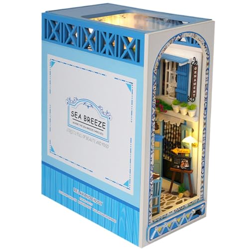 Kit für Buchecke, Buchecken – Miniatur Booknook Puzzle aus Holz 3D Meeresbrise | dekoratives Regal Miniatur-Szenen kreative zusammengebaute Buchstützen für Buchliebhaber von Generic