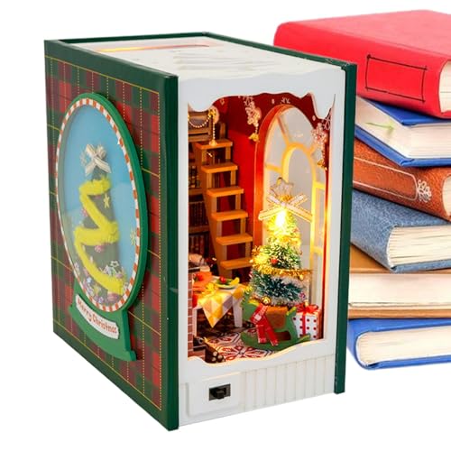 Kit für Buchecke, Bücherregal, Kit für die Buchecke des Weihnachtshauses | Miniaturhaus aus Holz mit LED-Licht, Regaleinsatz für Buchecke für Dec von Generic