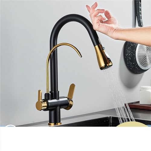 Kiten Wasserhahn, TOU Sensor Filter Wasser Kiten Wasserhahn 2 in 1 Schwarz Feuerlöscher Dual Modi Sprayer Spülbecken Wasserhähne für Kiten Wassermischbatterie Schwarz d von Generic