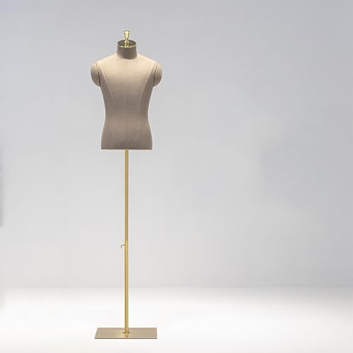 Kleiderform Schneiderpuppe, Schneiderbüste, Torso, höhenverstellbar, Torso für Erwachsene mit Metallsockel, Universalrad, Puppenkörper zum Nähen von Kleidern und Schmuck, golden Male A von Generic