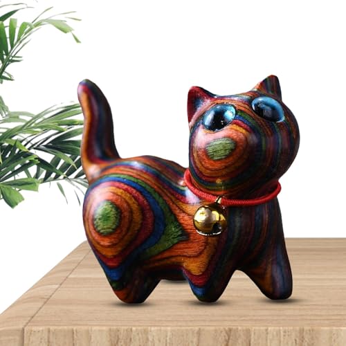 Kleine Katzenskulptur aus, Katzenfigur aus, Ornamente - Geschnitzte Katzen-Holzfiguren,Niedliche hölzerne Katzenstatue als Schreibtischdekoration für Tisch, Schlafzimmer, Wohnzimmer von Generic