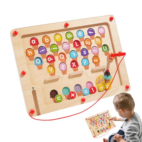 Kleinkind-Magnettafel, magnetisches Labyrinth-Spielzeug - Farbiges Zahlen-Alphabet-Zeichenbrett aus Holz | Aktivitäten zur Förderung der Feinmotorik im Vorschulalter, Reisezubehör für Kleinkinder, Zäh von Generic