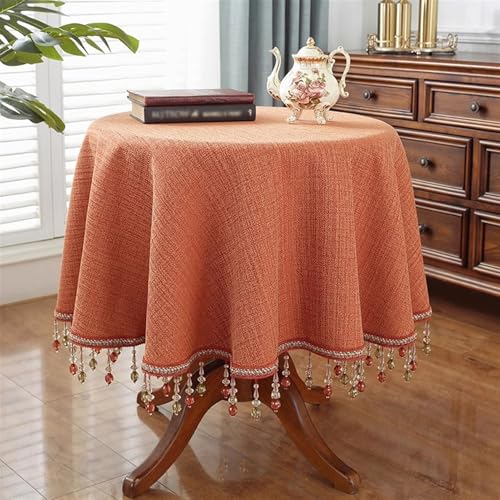 Knitterfreie Quastendecke abwaschbare Baumwolle Leinen Tischdecke Party Hochzeit Küche Esszimmer rund orange 130 cm von Generic