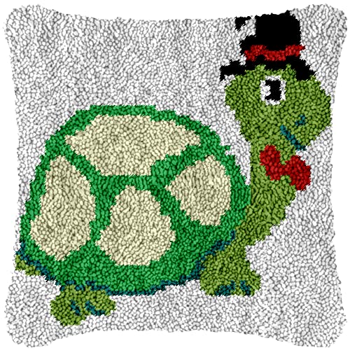 Knüpfhaken-Kits Kissen Cartoon Schildkröte mit Hut Häkelgarn vorgedruckt Kissen DIY Stickerei Handarbeit Teppich Kissenbezug Haken und Riegel Kit Weihnachten Sofa Dekoration 43 x 43 cm von Generic