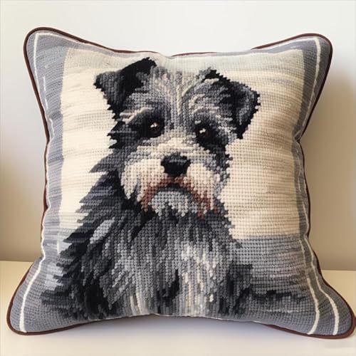 Knüpfkissen-Set, Schnauzer-Muster, Knüpfkissen, Stickerei-Bastelsets für Anfänger, DIY, Knüpfhaken, Teppich-Set mit bedruckter Leinwand, Hobby und Handwerk, 43 x 43 cm von Generic