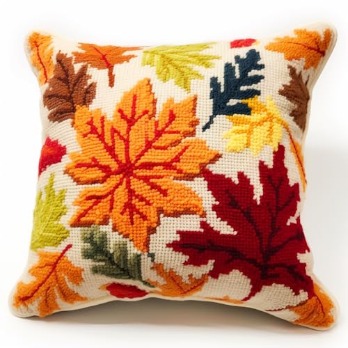 Knüpfkissen-Set mit Herbst-Ahornblättern, für Erwachsene, mit bedruckter Leinwand, DIY-Haken, Häkelgarn, Nadel, Handwerk, einfach handgefertigt, Kissen für Zuhause, Sofa, Dekoration, 43 x 43 cm (8) Knüpfkissen-Set mit Herbst-Ahornblättern, für Erwachsene, mit bedruckter Leinwand, DIY-Haken, Häkelgarn, Nadel, Handwerk, einfach handgefertigt, Kissen für Zuhause, Sofa, Dekoration, 43 x 43 cm (8) von Generic