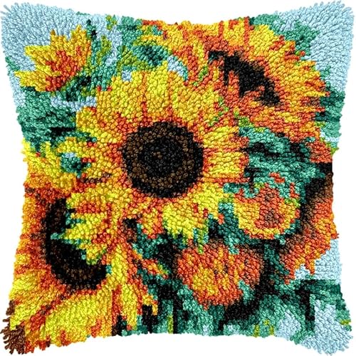 Knüpfkissen-Set mit Sonnenblumenmuster, Kissenbezug, Knüpfhaken, Kissenbezug, Handarbeit, 43,2 x 43,2 cm (p68) von Generic