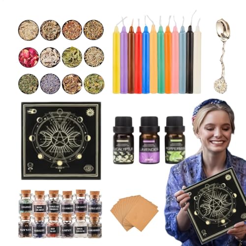 Komplette Hexen Altar Zauberkit - Kristalle Kerzen und Öle für Hexenrituale, Hexenversorgungs Kit | Altartuch & Werkzeuge für Anfänger und Praktiker, die spirituelle Verbindung suchen von Generic