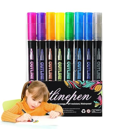 Kontur-Glitzerstifte,Glitzer-Kontur-Gelstifte,Glitzer-Zeichenstifte | Outline Marker Stocking Stuffers, Outline Gelstift mit ultrafeiner Spitze für Kinder-Weihnachtsgruß-Kritzelkarten von Generic