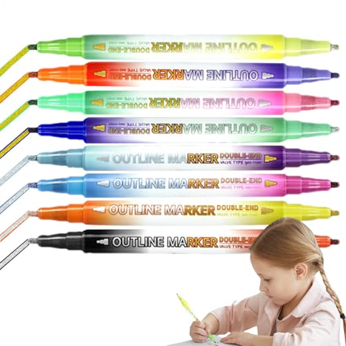 Konturmarker für Kinder,Glitzer-Zeichenstifte | Glitzerstifte-Set 16-teilig,Doodle-Zeichenzubehör, Scrap-Booking-Stift, Farbmarker für die Grußkartenherstellung von Generic