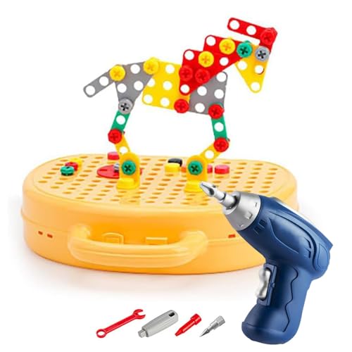 Kreatives Werkzeugset für Kinder, pädagogischer Spiel-Werkzeugkasten – -Set mit elektrischer Bohrmaschine | 2D/3D-Konstruktionsspielzeug für Kleinkinder, perfekt zur Entwicklung der Kreativität von Generic