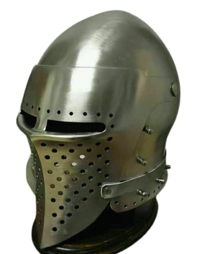 Kreuzritter Helm Visier Rüstung Helm Europäischer Gesichtsschließhelm Bascinet Helm LARP Rüstung Helm Cosplay Helm Hounskull Helm Halloween von Generic