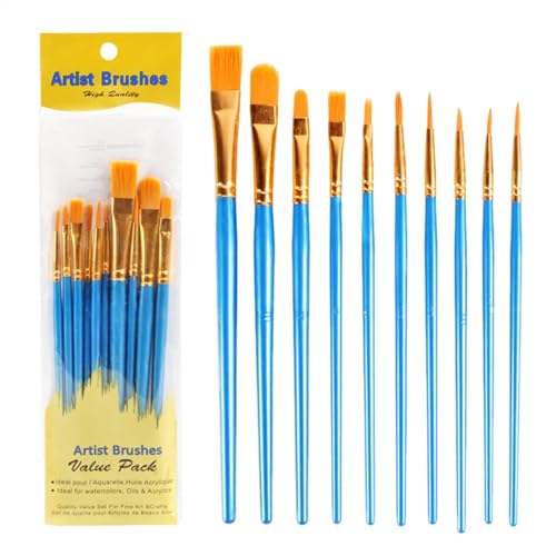 Künstlerpinsel - Acryl- Und Aquarellpinsel -Pinsel -Pinsel -Set Von 10, Professionelle Kunstpinsel | Glatte Und Flexible Synthetische Borsten, Feine Details Breite Striche, Ergonomisches Griff, Nicht- von Generic