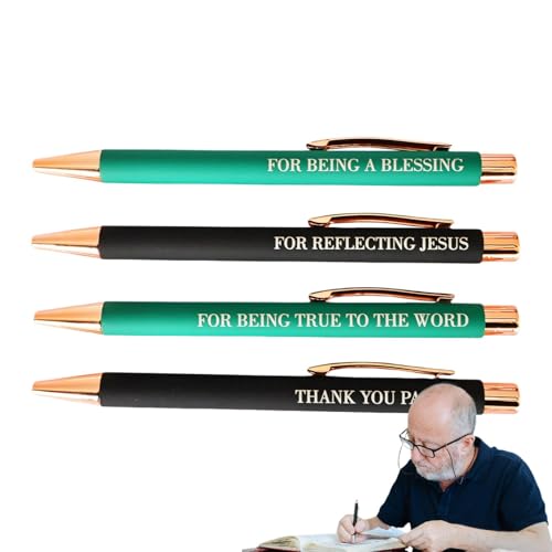 Kugelschreiber Schwarz, Druckkugelschreiber,Kugelschreiber Schwarze Stifte - 4 x Tintenstifte, gravierte inspirierende Zitate, einziehbarer Stift für Pastor Appreciation für Geschäft, Zuhause, Schule von Generic