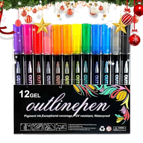 Kunst-Textmarker – Mal-Graffiti-Stifte, Doppellinien-Graffiti-Marker, Zeichnen, Malen, Briefpapier, Textmarker für Sammelalben, Grußkarten, Fotoalben, schimmernde Konturenstifte von Generic