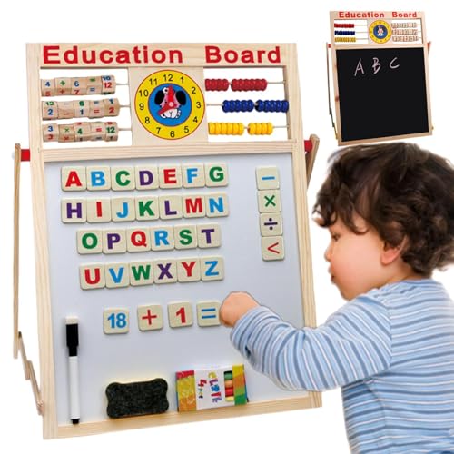 Kunststaffelei für Kinder - Holzstaffelei für Kinder, Zeichenbrett,Doppelseitiges magnetisches Whiteboard | Kleinkind-Zeichentafel mit Abakus, Staffelei für Kinder, Kinder-Zeichenbrett für von Generic