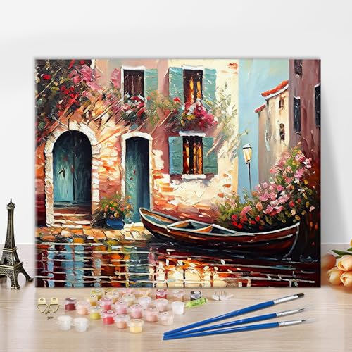 Landschaft Ölmalerei nach Zahlen für Erwachsene Boot DIY Malen nach Zahlen für Anfänger Kinder abstrakte florale Blume Leinwand für Malerei Acryl Pigment Kunsthandwerk für Home Office16 x20 Frameless von Generic