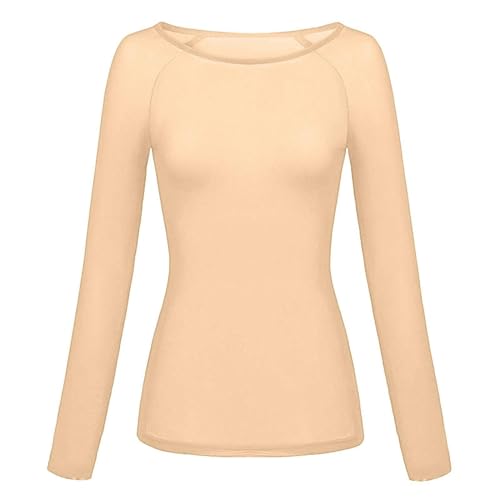 Langärmliges Damen-T-Shirt aus dünnem Netzstoff mit Super-Stretch-Gaze-Hautfarbe-M von Generic