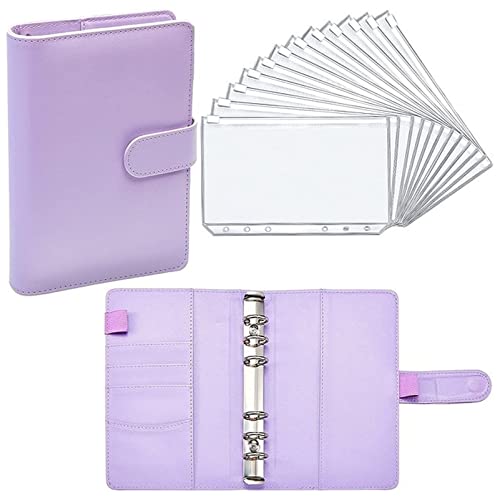 Latex Bindemittel A6 Pu. Leder 6 Loch Notebook Binder Billig-Planer mit 12 Stück Binder Pocket Persönlich Bargeldbudget Umschläge Systemordner Bindemittel(Purple Set) von Generic