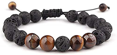 Lavastein Armbänder Perlen Armbänder Armreif Naturstein Elastische Perlen Armbänder mit geflochtenem Seil für Männer Frauen, Andere Edelsteine von Generic