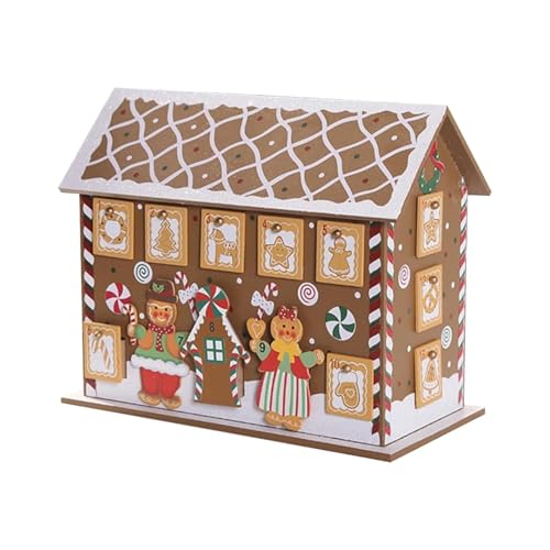 Lebkuchenhaus-Kalenderschrank, kreativer Adventskalender in Hausform, Lebkuchenhaus aus Holz, Countdown mit 24 Aufbewahrungsschubladen für Kinder Weihnachten von Generic