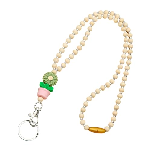 Lehrer-Lanyard mit Ausweishalter, Holzperlen-Lanyards für Frauen,Blumen-Abzeichenhalter, Schlüssel, Brillenketten - Niedliche, modische Schlüsselbänder im Boho-Stil mit Blumen und Holzperlen für Fraue von Generic