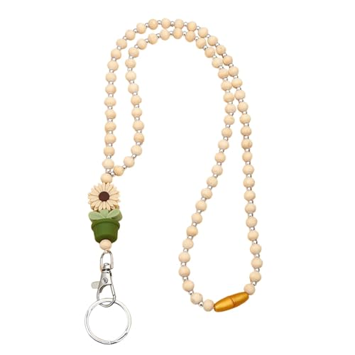 Lehrer Lanyard mit Ausweishülle, Holzperlen-Lanyards für Frauen – Blumenholz und Perl-Lanyards – Boho Fashion – niedliche Ausweise und Schlüssel, abnehmbare Lanyards von Generic