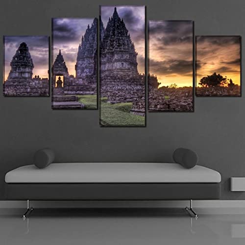 Leinwand Wandkunst Modulare Bilder Wohnkultur 5 Stücke Städtische Architekturlandschaft (Mit Rahmen 150 X 80 Cm) Gemälde Wohnzimmer Hotelrestaurant Kinderzimmer Schlafzimmer Hd Gedruckt Anim -9E6F+K2 von Generic