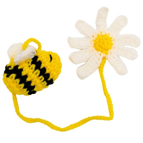 Lesezeichen mit Häkelblumen, Biene, Lesezeichen, Geschenk für Buchliebhaber, Gänseblümchen, gestrickte Lesezeichen, Vorhang-Raffhalter (dickes Garn) von Generic