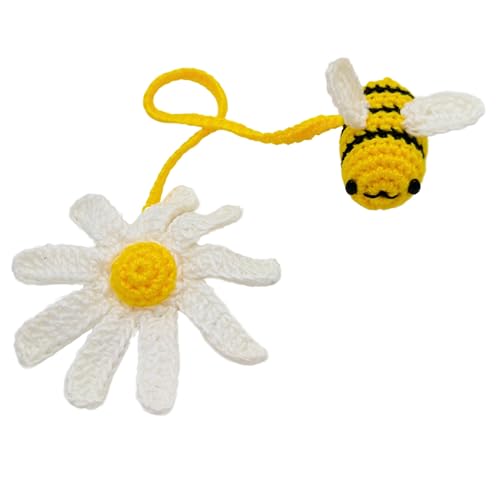 Lesezeichen mit Häkelblumen, Biene, Lesezeichen, Geschenk für Buchliebhaber, Gänseblümchen, gestrickte Lesezeichen, Vorhang-Raffhalter (dünnes Garn) von Generic