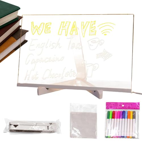 Leuchtende Acryl-Nachrichtenmarkierungstafel – wiederbeschreibbares LED-Acryl-Zeichenbrett – Memo-Tablet, Buchstaben, Notizen, Doodle-Whiteboard für Shop, Café, Bar, Schule von Generic