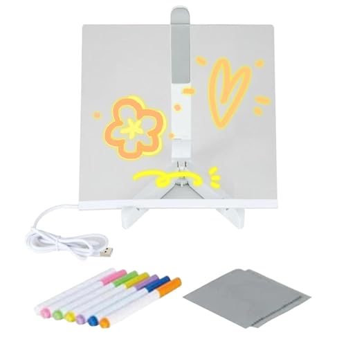 Leuchtendes Acryl-Nachrichtenbrett | Leuchtendes klares Acryl-Zeichenbrett – Nachttischlampe, Notizblock, Nachrichtentafel mit 7 bunten Stiften, LED-Desktop-Whiteboard zum Zeichnen von Kindern von Generic